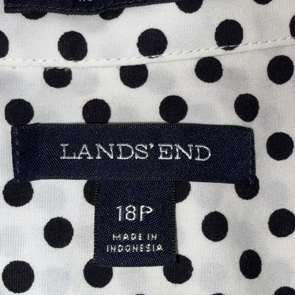 Lands’ End Sleeveless Polka Dot Button Front Blouse Black White Top Size 18P - Picture 7 of 9